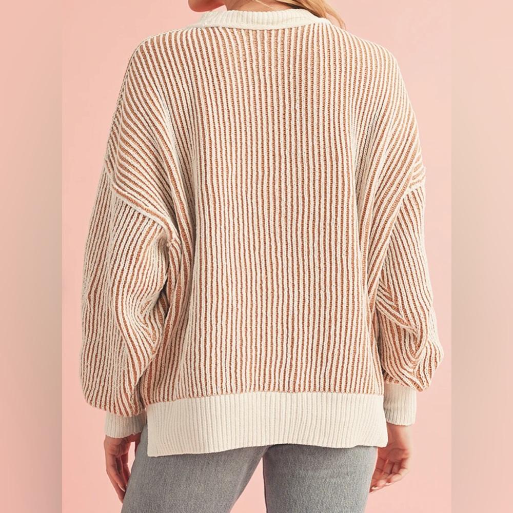 NWT [Altar'd State] Striped Oversized Ribbed Knit Pink Sweater Womens XXS XS S M - Picture 5 of 12